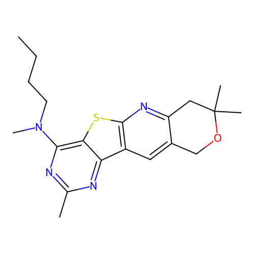N-butyl-N,2,8,8-tetramethyl-7,10-dihydro-8H-pyrano[3'',4'':5',6']pyrido[3',2':4,5]thieno[3,2-d]pyrimidin-4-amine structure