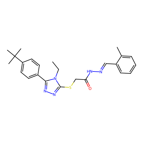 2-{[5-(4-tert-butylphenyl)-4-ethyl-4H-1,2,4-triazol-3-yl]sulfanyl}-N'-[(E)-(2-methylphenyl)methylidene]acetohydrazide structure