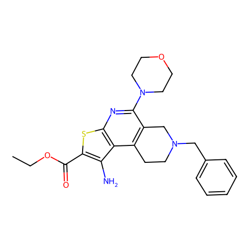 ethyl 1-amino-7-benzyl-5-(morpholin-4-yl)-6,7,8,9-tetrahydrothieno[2,3-c][2,7]naphthyridine-2-carboxylate structure