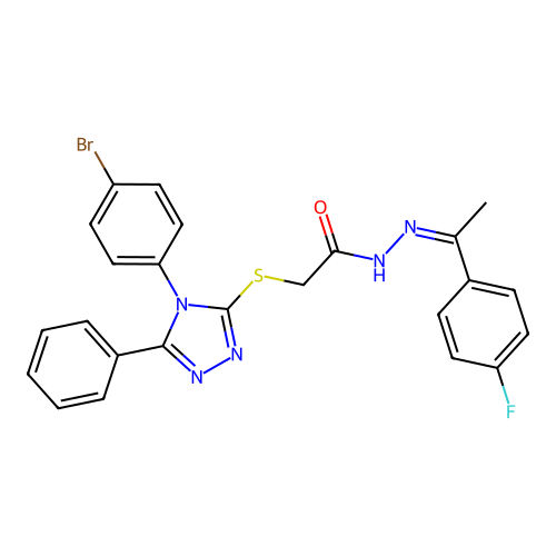 (Z)-2-((4-(4-bromophenyl)-5-phenyl-4H-1,2,4-triazol-3-yl)thio)-N'-(1-(4-fluorophenyl)ethylidene)acetohydrazide structure