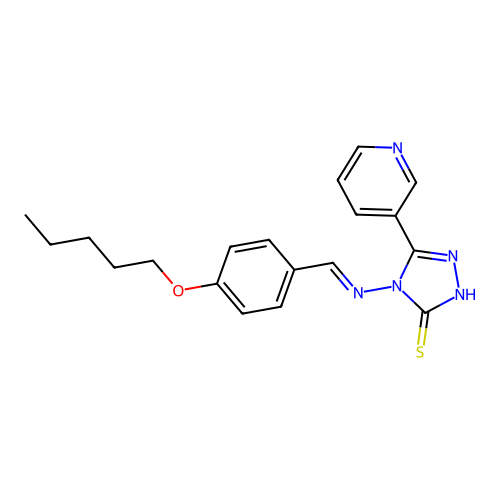 (E)-4-((4-(pentyloxy)benzylidene)amino)-5-(pyridin-3-yl)-4H-1,2,4-triazole-3-thiol structure