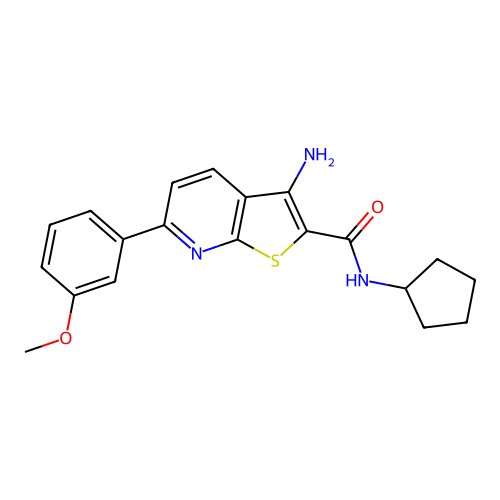 3-amino-N-cyclopentyl-6-(3-methoxyphenyl)thieno[2,3-b]pyridine-2-carboxamide structure