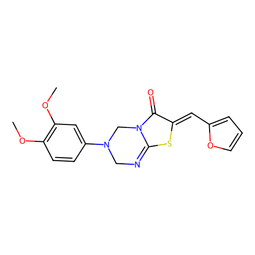 (7Z)-3-(3,4-dimethoxyphenyl)-7-(furan-2-ylmethylidene)-2,4-dihydro-[1,3]thiazolo[3,2-a][1,3,5]triazin-6-one structure
