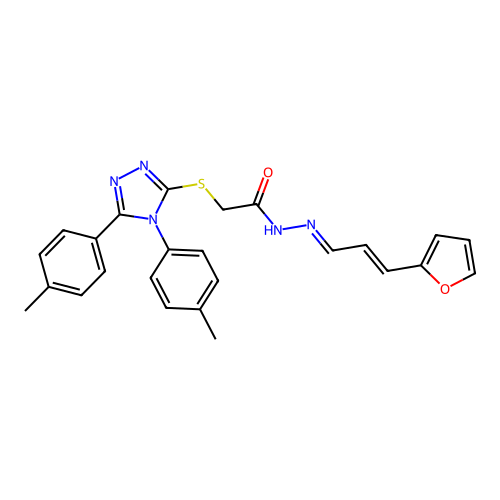 (E)-2-((4,5-di-p-tolyl-4H-1,2,4-triazol-3-yl)thio)-N'-((E)-3-(furan-2-yl)allylidene)acetohydrazide structure