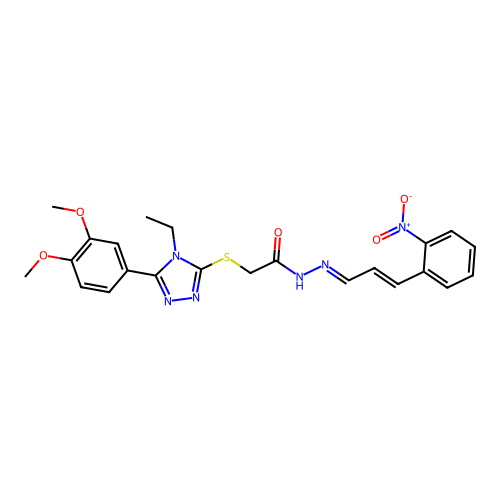 (E)-2-((5-(3,4-dimethoxyphenyl)-4-ethyl-4H-1,2,4-triazol-3-yl)thio)-N'-((E)-3-(2-nitrophenyl)allylidene)acetohydrazide structure
