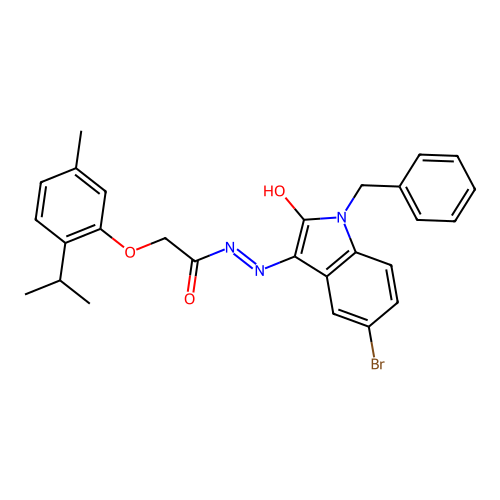 (Z)-N'-(1-benzyl-5-bromo-2-oxoindolin-3-ylidene)-2-(2-isopropyl-5-methylphenoxy)acetohydrazide structure