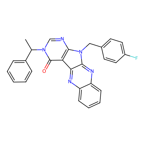 11-(4-fluorobenzyl)-3-(1-phenylethyl)-3,11-dihydro-4H-pyrimido[5',4':4,5]pyrrolo[2,3-b]quinoxalin-4-one structure
