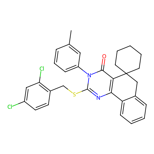 2-((2,4-dichlorobenzyl)thio)-3-(m-tolyl)-3H-spiro[benzo[h]quinazoline-5,1'-cyclohexan]-4(6H)-one structure