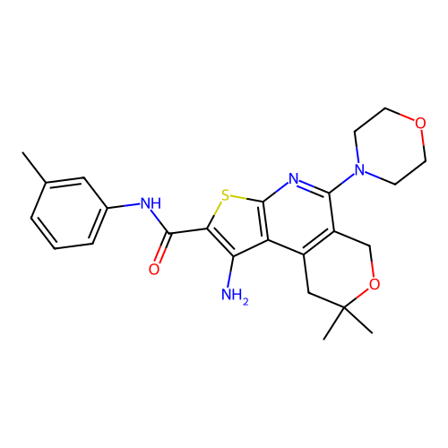 1-amino-8,8-dimethyl-5-morpholino-N-(m-tolyl)-8,9-dihydro-6H-pyrano[4,3-d]thieno[2,3-b]pyridine-2-carboxamide structure
