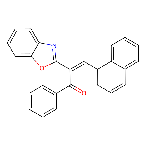 (2Z)-2-benzoxazol-2-yl-3-naphthyl-1-phenylprop-2-en-1-one structure