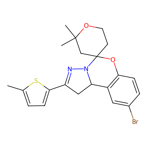 9'-bromo-2,2-dimethyl-2'-(5-methylthiophen-2-yl)-1',2,3,5,6,10b'-hexahydrospiro[pyran-4,5'-pyrazolo[1,5-c][1,3]benzoxazine] structure