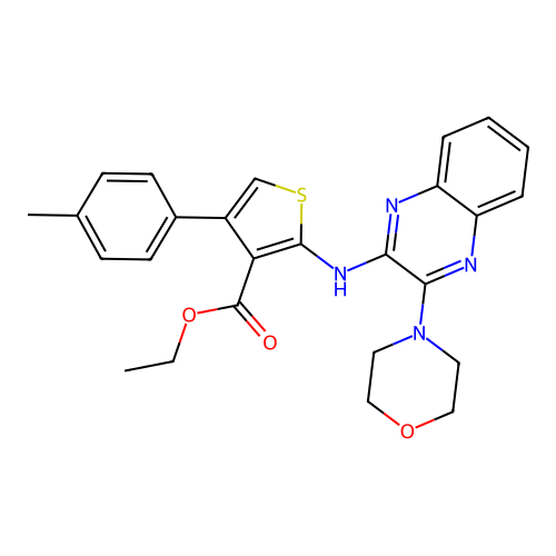 Ethyl 4-(4-methylphenyl)-2-[(3-morpholin-4-ylquinoxalin-2-yl)amino]thiophene-3-carboxylate structure