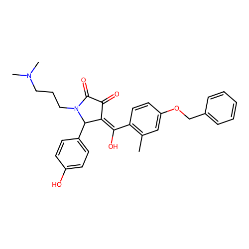 (4E)-1-[3-(dimethylamino)propyl]-4-[hydroxy-(2-methyl-4-phenylmethoxyphenyl)methylidene]-5-(4-hydroxyphenyl)pyrrolidine-2,3-dione structure