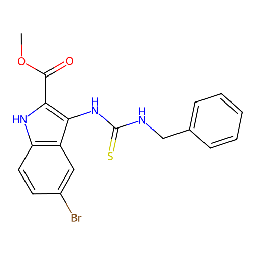 methyl 3-[(benzylcarbamothioyl)amino]-5-bromo-1H-indole-2-carboxylate structure