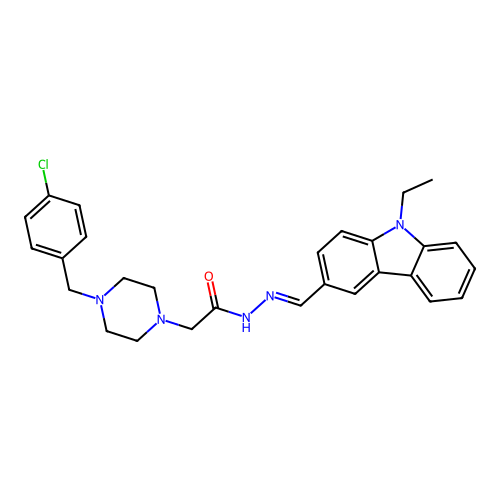 (E)-2-(4-(4-chlorobenzyl)piperazin-1-yl)-N'-((9-ethyl-9H-carbazol-3-yl)methylene)acetohydrazide structure