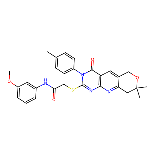 2-((8,8-dimethyl-4-oxo-3-(p-tolyl)-4,6,8,9-tetrahydro-3H-pyrano[3',4':5,6]pyrido[2,3-d]pyrimidin-2-yl)thio)-N-(3-methoxyphenyl)acetamide structure
