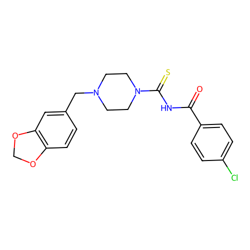 N-(4-Benzo[1,3]dioxol-5-ylmethyl-piperazine-1-carbothioyl)-4-chloro-benzamide structure