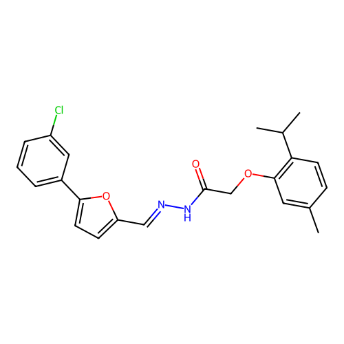(E)-N'-((5-(3-chlorophenyl)furan-2-yl)methylene)-2-(2-isopropyl-5-methylphenoxy)acetohydrazide structure