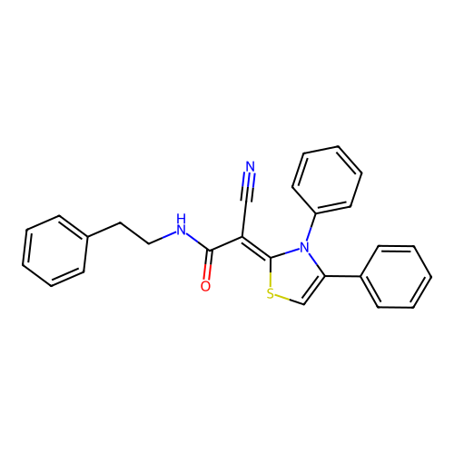 (2Z)-2-cyano-2-(3,4-diphenyl-1,3-thiazol-2(3H)-ylidene)-N-(2-phenylethyl)ethanamide structure