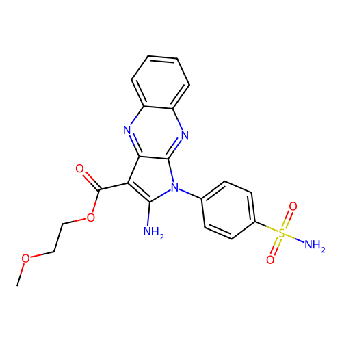 2-methoxyethyl 2-amino-1-(4-sulfamoylphenyl)-1H-pyrrolo[2,3-b]quinoxaline-3-carboxylate structure