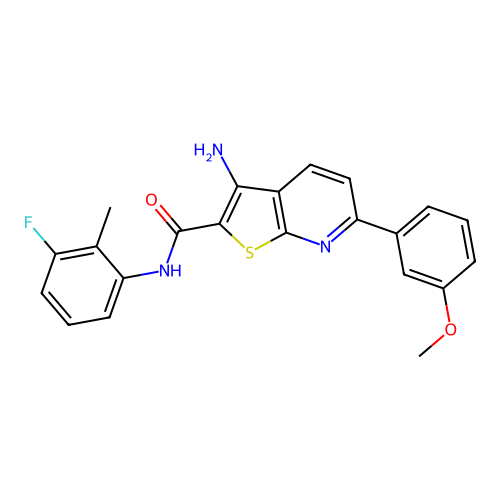 3-amino-N-(3-fluoro-2-methylphenyl)-6-(3-methoxyphenyl)thieno[2,3-b]pyridine-2-carboxamide structure