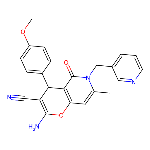 2-amino-4-(4-methoxyphenyl)-7-methyl-5-oxo-6-(pyridin-3-ylmethyl)-5,6-dihydro-4H-pyrano[3,2-c]pyridine-3-carbonitrile structure