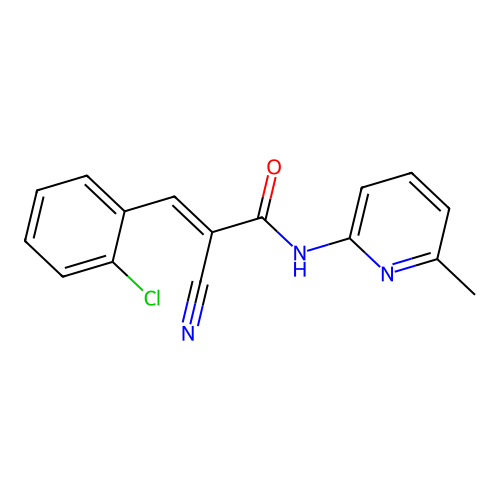 (E)-3-(2-chlorophenyl)-2-cyano-N-(6-methylpyridin-2-yl)prop-2-enamide structure