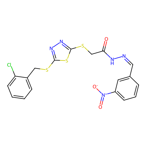 2-({5-[(2-chlorobenzyl)sulfanyl]-1,3,4-thiadiazol-2-yl}sulfanyl)-N'-[(Z)-(3-nitrophenyl)methylidene]acetohydrazide structure