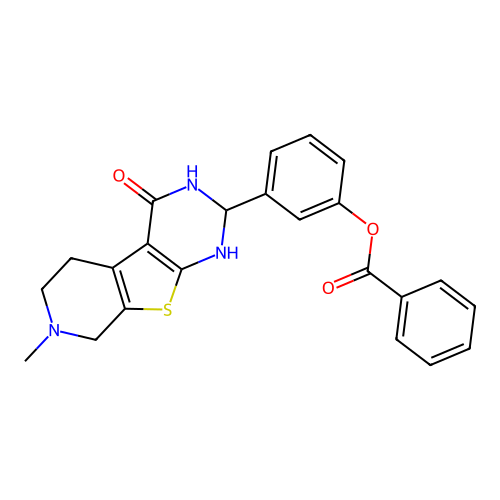 3-(7-methyl-4-oxo-1,2,3,4,5,6,7,8-octahydropyrido[4',3':4,5]thieno[2,3-d]pyrimidin-2-yl)phenyl benzoate structure