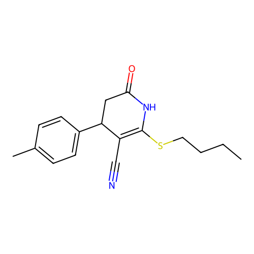 2-(butylsulfanyl)-4-(4-methylphenyl)-6-oxo-1,4,5,6-tetrahydropyridine-3-carbonitrile structure