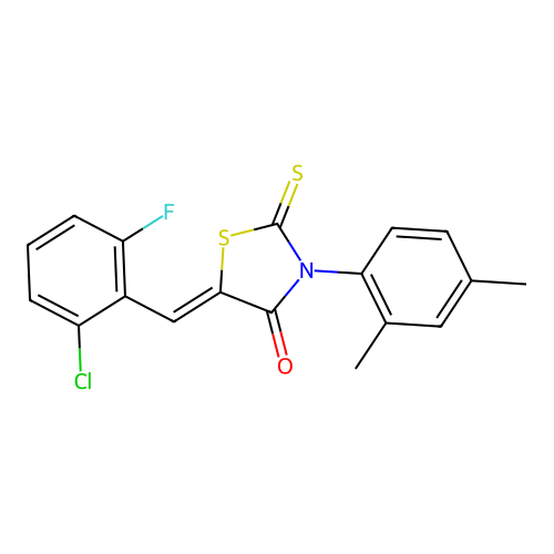 (Z)-5-(2-chloro-6-fluorobenzylidene)-3-(2,4-dimethylphenyl)-2-thioxothiazolidin-4-one structure