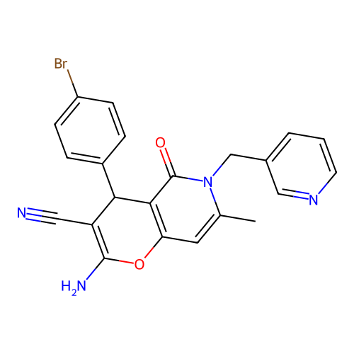 2-amino-4-(4-bromophenyl)-7-methyl-5-oxo-6-(pyridin-3-ylmethyl)-5,6-dihydro-4H-pyrano[3,2-c]pyridine-3-carbonitrile structure