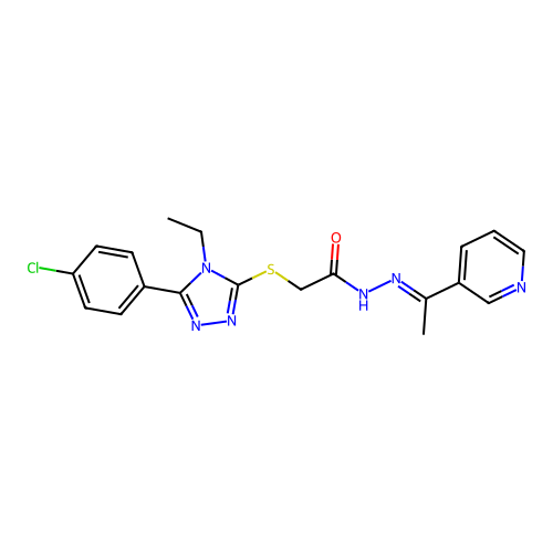 2-{[5-(4-chlorophenyl)-4-ethyl-4H-1,2,4-triazol-3-yl]sulfanyl}-N'-[(1E)-1-(pyridin-3-yl)ethylidene]acetohydrazide structure