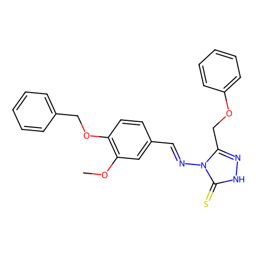 (E)-4-((4-(benzyloxy)-3-methoxybenzylidene)amino)-5-(phenoxymethyl)-4H-1,2,4-triazole-3-thiol structure