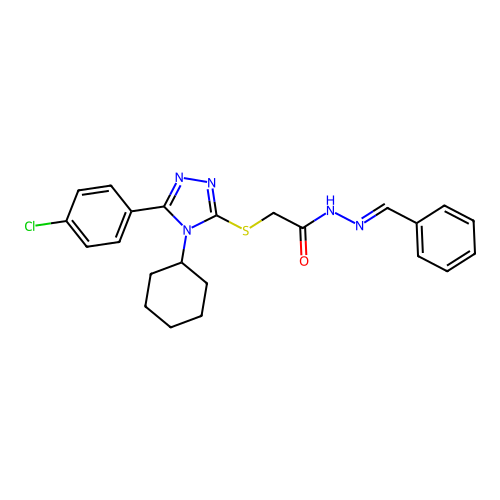 2-{[5-(4-chlorophenyl)-4-cyclohexyl-4H-1,2,4-triazol-3-yl]sulfanyl}-N'-[(E)-phenylmethylidene]acetohydrazide structure