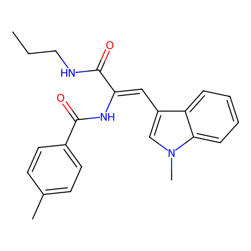 4-methyl-N-[2-(1-methylindol-3-yl)-1-(propylcarbamoyl)ethenyl]benzamide structure