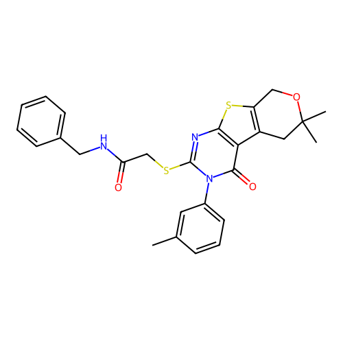 N-benzyl-2-((6,6-dimethyl-4-oxo-3-(m-tolyl)-4,5,6,8-tetrahydro-3H-pyrano[4',3':4,5]thieno[2,3-d]pyrimidin-2-yl)thio)acetamide structure