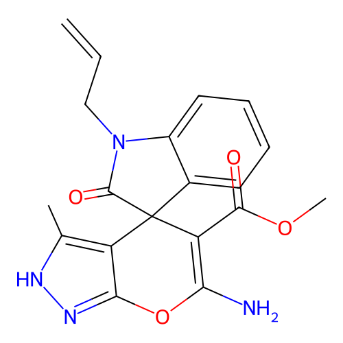 (S)-methyl 1-allyl-6'-amino-3'-methyl-2-oxo-1'H-spiro[indoline-3,4'-pyrano[2,3-c]pyrazole]-5'-carboxylate structure