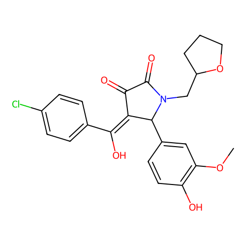 (4E)-4-[(4-chlorophenyl)(hydroxy)methylidene]-5-(4-hydroxy-3-methoxyphenyl)-1-(tetrahydrofuran-2-ylmethyl)pyrrolidine-2,3-dione structure