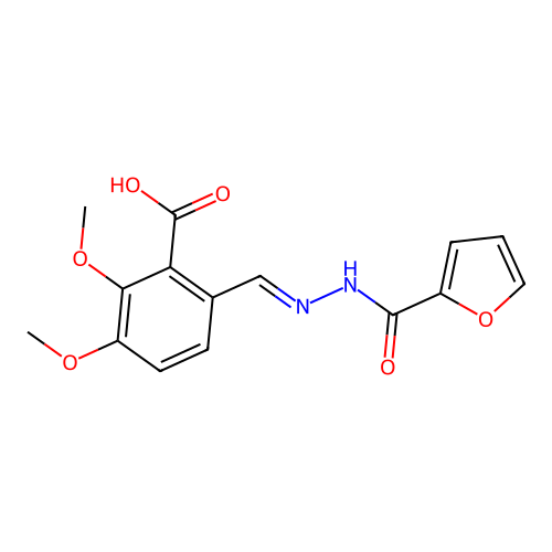 6-{(E)-[2-(furan-2-ylcarbonyl)hydrazinylidene]methyl}-2,3-dimethoxybenzoic acid structure