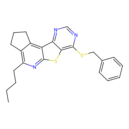 7-(benzylsulfanyl)-4-butyl-2,3-dihydro-1H-cyclopenta[4',5']pyrido[3',2':4,5]thieno[3,2-d]pyrimidine structure