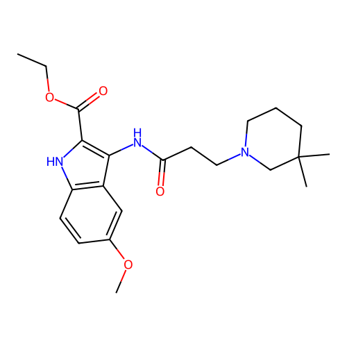ethyl 3-(3-(3,3-dimethylpiperidin-1-yl)propanamido)-5-methoxy-1H-indole-2-carboxylate structure