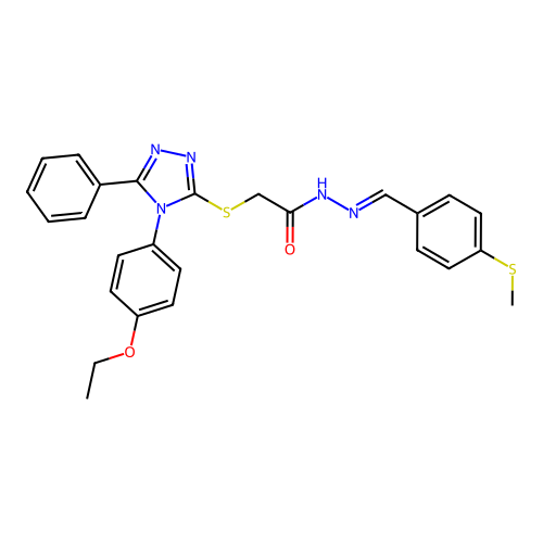 2-{[4-(4-ethoxyphenyl)-5-phenyl-4H-1,2,4-triazol-3-yl]sulfanyl}-N'-{(E)-[4-(methylsulfanyl)phenyl]methylidene}acetohydrazide structure