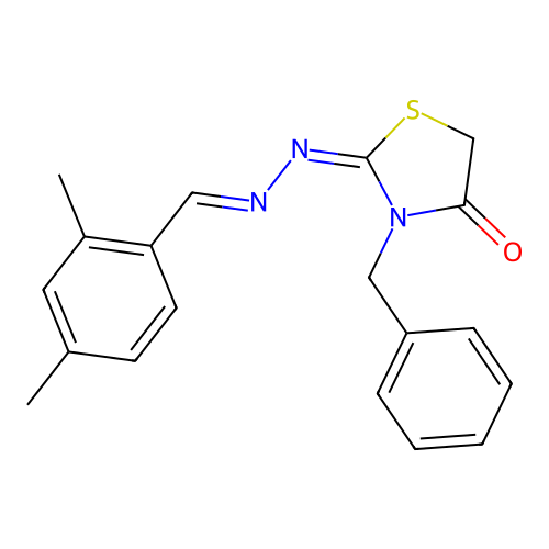 (E)-3-benzyl-2-((E)-(2,4-dimethylbenzylidene)hydrazono)thiazolidin-4-one structure