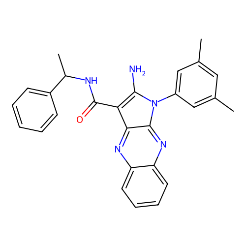 2-amino-1-(3,5-dimethylphenyl)-N-(1-phenylethyl)-1H-pyrrolo[2,3-b]quinoxaline-3-carboxamide structure