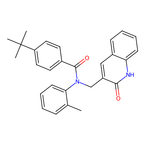 4-tert-butyl-N-(2-methylphenyl)-N-[(2-oxo-1H-quinolin-3-yl)methyl]benzamide structure