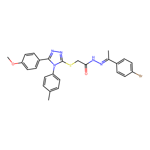 (E)-N'-(1-(4-bromophenyl)ethylidene)-2-((5-(4-methoxyphenyl)-4-(p-tolyl)-4H-1,2,4-triazol-3-yl)thio)acetohydrazide structure