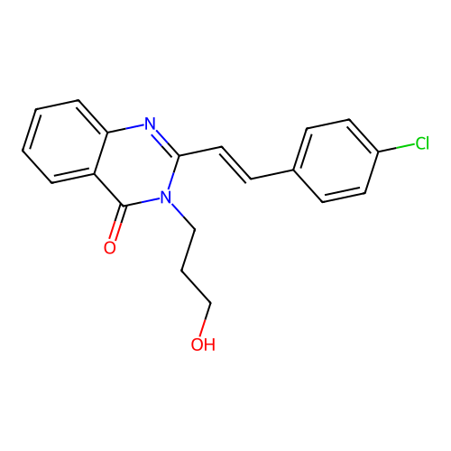 2-[(E)-2-(4-chlorophenyl)ethenyl]-3-(3-hydroxypropyl)quinazolin-4(3H)-one structure