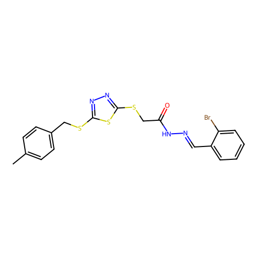 N'-[(E)-(2-bromophenyl)methylidene]-2-({5-[(4-methylbenzyl)sulfanyl]-1,3,4-thiadiazol-2-yl}sulfanyl)acetohydrazide structure