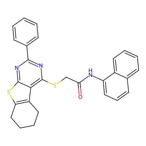 N-(naphthalen-1-yl)-2-((2-phenyl-5,6,7,8-tetrahydrobenzo[4,5]thieno[2,3-d]pyrimidin-4-yl)thio)acetamide structure